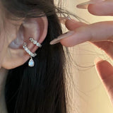 Daiiibabyyy  2Pcs Waterdrop Zircon Korean Ear Cuff Clip On Earrings for Women No Piercing C Shape Clip Ear Luxury Rhinestone Y2K Jewelry