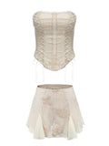 DAIIIBABYYY  -  Renaissance 2 Piece Bandage Corset Top Leather Cross Backless Tube Top Beige Bustiers Corsets Vintage Summer Top