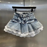 DAIIIBABYYY  -  Y2K Denim Mini Skirt Women Kawaii Lace Patchwork White Ball Gown Jeans Skirts Summer Gyaru Gothic Korean Black Faldas New