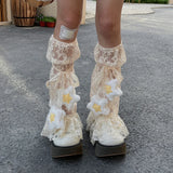 DAIIIBABYYY  -  Y2k Sweet Lace Leg Cover Cover Plush Star Lolita Love Cute Lace Summer Thin Stockings Leg Warmers Japanese JK Accessories Sock