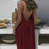 Daiiibabyyy  New Women Strapless Backless Loose Loungewear Dress Skin Friendly Comfortable Home Spaghetti Strap Solid Color Plus Size Dress