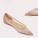 Daiiibabyyy  Fashion Designer Women's Shoes Exquisite Air Mesh Rhinestone Casual Shoes for Woman French Pointed Tip Flat Shoes Zapatos Mujer