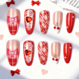 Daiiibabyyy  24Pcs Mid-length Almond Press on Fake Nails with Cat's Eye Red Heart Full Cover Nails Tips Art Detachable Artificial False Nails