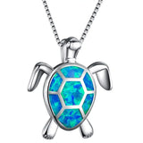 Daiiibabyyy 100% 925 Silver Blue Fire Opal Sea Turtle Pendants Necklaces for Women Girl Animal Ocean Beach Jewelry Dropship