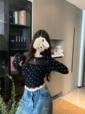 DAIIIBABYYY  -  Pure Sexy Floral Long-sleeved T-shirt Women's Spring Summer Gauze Patchwork Slim Fit Crop Top Fashion Female Clothes