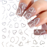 Daiiibabyyy Gold Silver Stripe Lines Nail Stickers Self Adhesive Holographic Love Heart Sliders for Nails Swirls Cruved Wave Decals Manicure