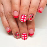Daiiibabyyy  24Pcs Short Square Head Press on Fake Nails Black Polka Dot Design False Nails Simple Wearable Artificial Full Cover Nails Tips