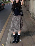 Daiiibabyyy  Korean Style Leopard Print Skirts Women Vintage Elegant Sweet Plaid Skirt Y2k Harajuku Fashion Streetwear Ruffle Skirts