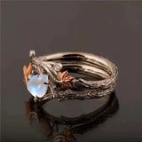 Daiiibabyyy  Retro Fashion Maple Leaf Water Drop Opal Stone Rings for Women Charm Luxury Finder Aesthetic jewelry Wedding Anniversary Gift