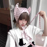 Daiiibabyyy  Korean Version Pink Polka Dot Satin Little Devil Corner Strap Pullover Hat Women Spring and Summer Sweet Niche Cute Headband