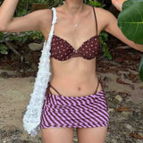 Daiiibabyyy  Striped Bikini Three Piece Swimsuit Sexy Purple Polka Dot Backless Camisole Slimming Women Summer Beach Vacation Swimming Party
