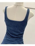 Daiiibabyyy  Women's Summer Blue Denim Short Dress High Waist Folding Strap Hip Wrapping Slimming Fit Mini Dresses 2025 New Style Fashion