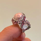 DAIIIBABYYY  -  French niche design tinfoil style bright silver textured gemstone-encrusted open ring