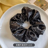 DAIIIBABYYY  -  2024 New Polka Dot White Scrunchies 12cm Large Hair Bands Female Elegant Black Hair Rope Ties Kawaii Ponytail Holder Headwear