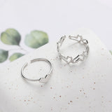 Daiiibabyyy 2Pcs/Set Hollowed Out Simple Rings Heart Shape Open Ring Adjustable Metal Jewelry Decoration Silver Color Romantic Ring