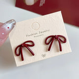 Daiiibabyyy  Ankela Red Bow Stud Earrings Autumn/Winter Retro Sweet Fashion Earrings Accessories for Girls Bride Earring Jewelry