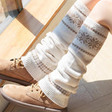 Daiiibabyyy  Korean Style Fair Isle Autumn Winter Snowflake Slouch Socks Women Girls Knitted Socks Leg Warmer Knee High Boot Cuffs Leg Cover