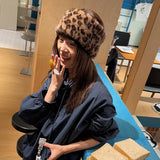 Daiiibabyyy  Winter Spice Girls Vintage Fur Hairband Y2K Punk Retro Funky Wide Leopard Print Warm Hair Accessories Soft Plush Headband