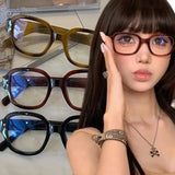 Daiiibabyyy  Vintage Fashion Computer Glasses Frame Women Men Anti Blue Light Red Korean Square Eyewear Glasses Optical Spectacle Eyeglass