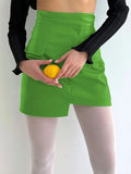 Daiiibabyyy Fashion Green Pu Leather Matte Irregular Women Skirt a Line Slim Desgin Elegant Streetwear Autumn Winter New Arrivals