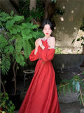 DAIIIBABYYY  -  Sexy Red Green Long Holiday Beach Party Dress Bohemian Fashion Halter Off Shoulder Dress Robe Beads Sequined Belted A Line Dress