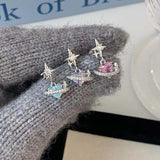 Daiiibabyyy  1Pcs Pink Zircon Heart Star Stud Earrings For Women Stainless Steel Metal Four-Pointed Star Piercing Ear Bone Nail Y2K Jewelry