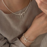 DAIIIBABYYY  -  New Arrival Retro Sweet Elegant Zircon Bow Tassel Pendant Necklace For Women Fashion Imitation Pearls Jewelry Gifts