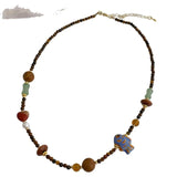 Daiiibabyyy  Ethnic Multicolor Natural Stone Tiger Eyes Irregular Beads Fish Beaded Necklace for Women Gold Plated Chain Strand Chokers
