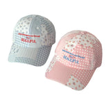 DAIIIBABYYY  -  Korean Pink Plaid Flower Splicing Baseball Cap Women's Spring and Summer Outdoor Versatile Sweet Sunshade Adjustable Sports Hat