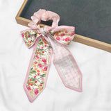 DAIIIBABYYY  -  Printed Bow Hair Rope Elegant Ribbon Ponytail Hair Band For Women Sweet Rubber Band Hair Ring Fashion Headdress Hair Accessories