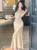 DAIIIBABYYY  -  Women Chic Luxury Diamond Neck-mounted Long Dress 2025 Korean Vintage Festival Party Dress Spring Summer Elegant Evening Dresses
