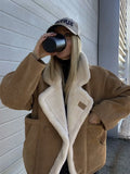 DAIIIBABYYY  -  Fashion Oversize Loose Lamb Jacket For Women 2024 Winter Long Sleeve Button Fleece Coats Female Hip Hop Street Fluffy Outerwear