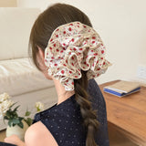 Daiiibabyyy  1PC 18cm Large Floral Scrunchies For Women, Vintage Rose Print Big Hair Ties Elastic Hair Bands Hair Accessories