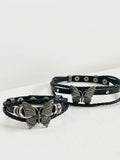 Daiiibabyyy Fashion Punk Exquisite Alloy Butterfly Multilayered Necklace for Women Vintage PU Leather Charms Choker Cool Hiphop Jewelry Gift