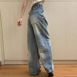 Daiiibabyyy  Retro High Waist Straight Leg Jeans Women's Slimming Versatile American Sle Floor Length Wide Leg Pants Spring