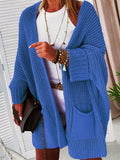 Daiiibabyyy  Women Loose Batwing Sleeve Knit Cardigan Hollow Long Sweater Coat with Pockets