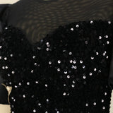 DAIIIBABYYY  -  Women Plus Size Dress Sequin Black Embroidery Chest Wrapped Puff Sleeve Sparkly Dress Cocktail Wedding Guest Classy Party Dress