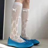 Daiiibabyyy  Japanese Sweet Lace Mesh Stockings for Women Summer Breathable Hollow Out Bowknot Elastic Long Tube Socks Girls Knee High Socks
