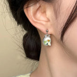 Daiiibabyyy  Fresh Sweet Dripping Oil Flower Earrings for Women Girls Fashionable Charm Fairy Oval Drop Earrings Party Jewelry Accessories