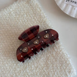 Daiiibabyyy  Refreshing World Hair Claw Retro Style Classic Brown Plaid Elegance Acetate Hair Claw Clips Hair Accessories for Women Girls
