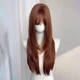Daiiibabyyy  Synthetic Straight Women Wigs High-Layered Orange-Brown Wig with Hair Bangs 26inch Long Straight Wig for Women Daily Party Wear