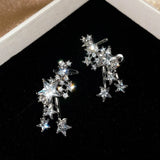 Daiiibabyyy  New Design Five-pointed Star 925 Silver Needle Earrings Shiny AAA Zircon Clip Earring Ear Accessories For Women