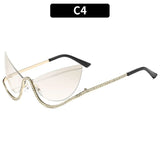 Daiiibabyyy  Retro Large Frame Diamond Inlaid Butterfly Shaped Cat Eye Sunglasses with Women's High-end Decoration Hip-hop Sunglasses