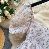 DAIIIBABYYY  -  French Style Super Fairy Fluffy Dress 2025 Summer Gentle Square Neck Bubble Sleeves Slimming Floral Mesh Vestidos