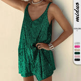 Daiiibabyyy High Quality Women's Clothing New Sexy Backless Sequin Dress Party V-neck Sequin Suspender Mini Skirt Summer Vestidos Streetwear