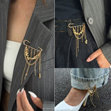 Daiiibabyyy  Irregular Square Beaded Tassel Chain Brooch for Women Exquisite Rivet Dangle Pants Chain Pin Versatile Clothing Accessories Gift