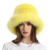 Daiiibabyyy  New autumn and winter plush imitation fox fur basin hat ski hat fisherman hat warm fur furry imitation fur women's hat
