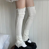 DAIIIBABYYY  -  Y2K Letter Label Knee-length Leg Cover Socks Ballet Strappy Ear Edge Calf Socks Stocking Lolita Gothic Japanese JK Stockings
