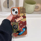 Daiiibabyyy  Vortex pattern IND splicing sausage dog phone case with chain for iPhone 11 12 13 14 15 16 17 Pro Max
