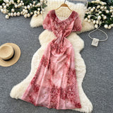 Daiiibabyyy  Woman Vintage Print Dress Doll Collar Bandage Fashion Elegant Vestidos Korean A-Line Puff Sleeve Dresses Vestidos De Mujer